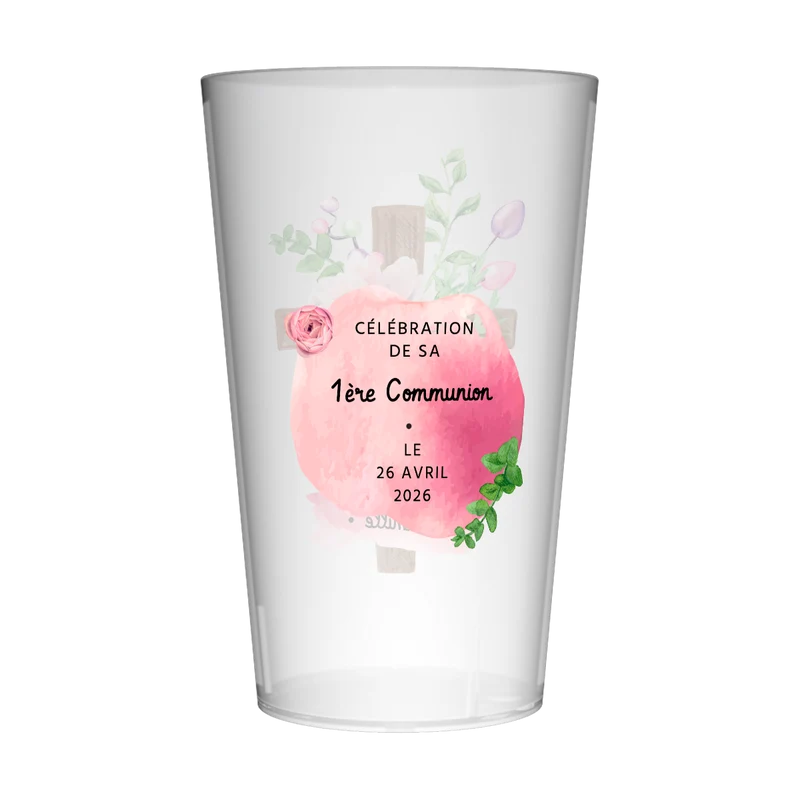 Gobelet personnalisé Communion Croix & Rose