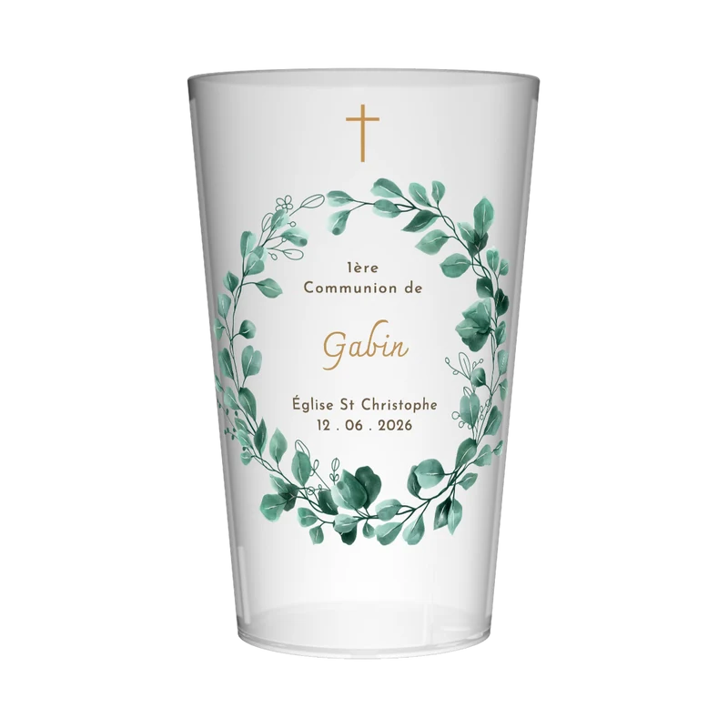 Gobelet personnalisé Communion Couronne Feuilles