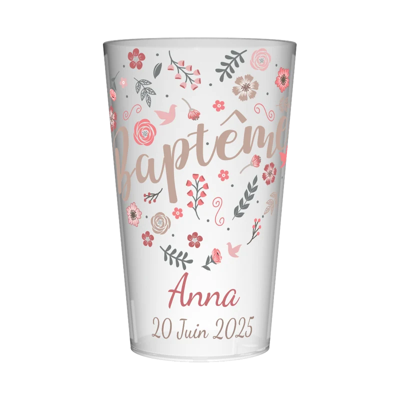 Gobelet personnalisé Baptême Fleuri