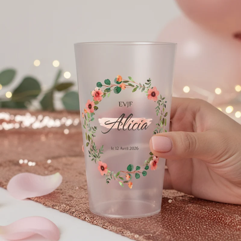 Gobelet personnalisé pour EVJF Fleurs Roses
