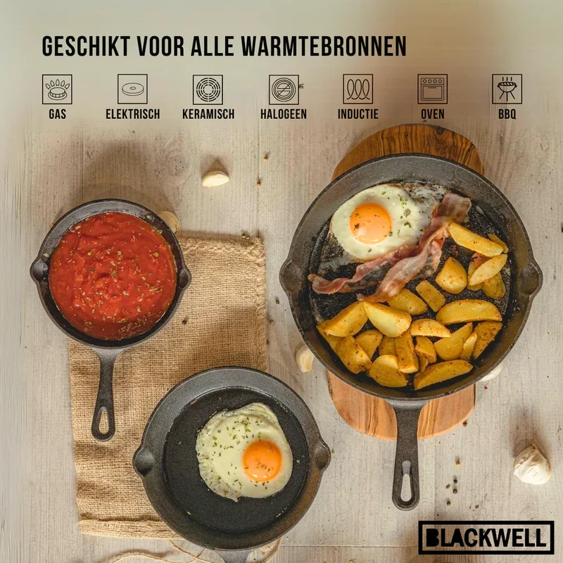 Ensemble de poêles en fonte Blackwell / Poêles de ø 16, 20 et 25 cm - sans revêtement antiadhésif