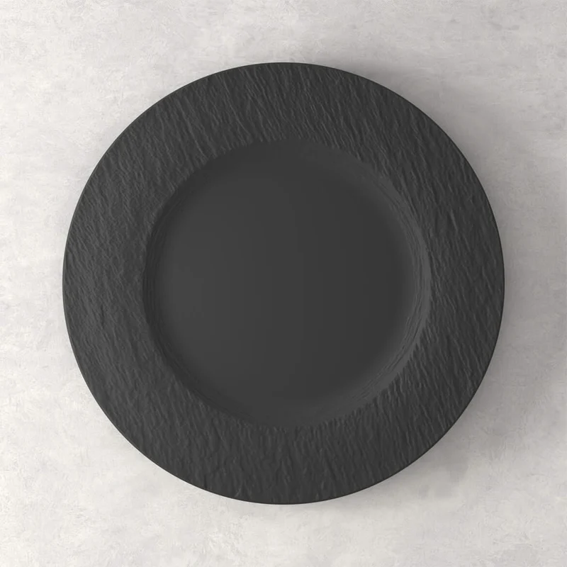 Service de vaisselle Villeroy & Boch Manufacture Rock - Noir - 12 pièces / 4 personnes - 4 Assiette plates, 4 assiettes à petit-déjeuner en 4 assiettes creuses