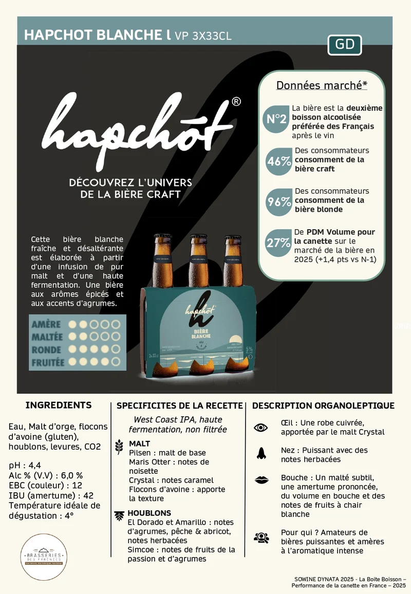 -HAPCHOT Blanche - Carton de 24 bouteilles 33 cl
