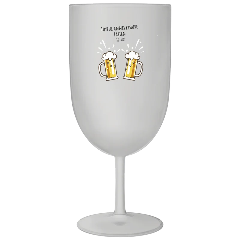 Verre à vin personnalisé en plastique - Anniversaire Bières