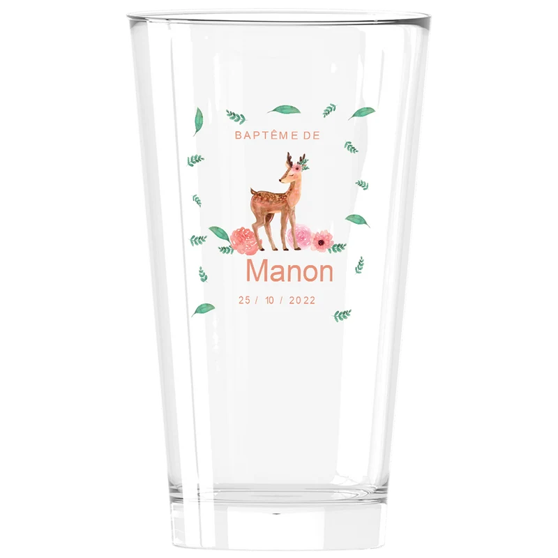 Verre à bière personnalisé Pinte en verre - Baptême Faon