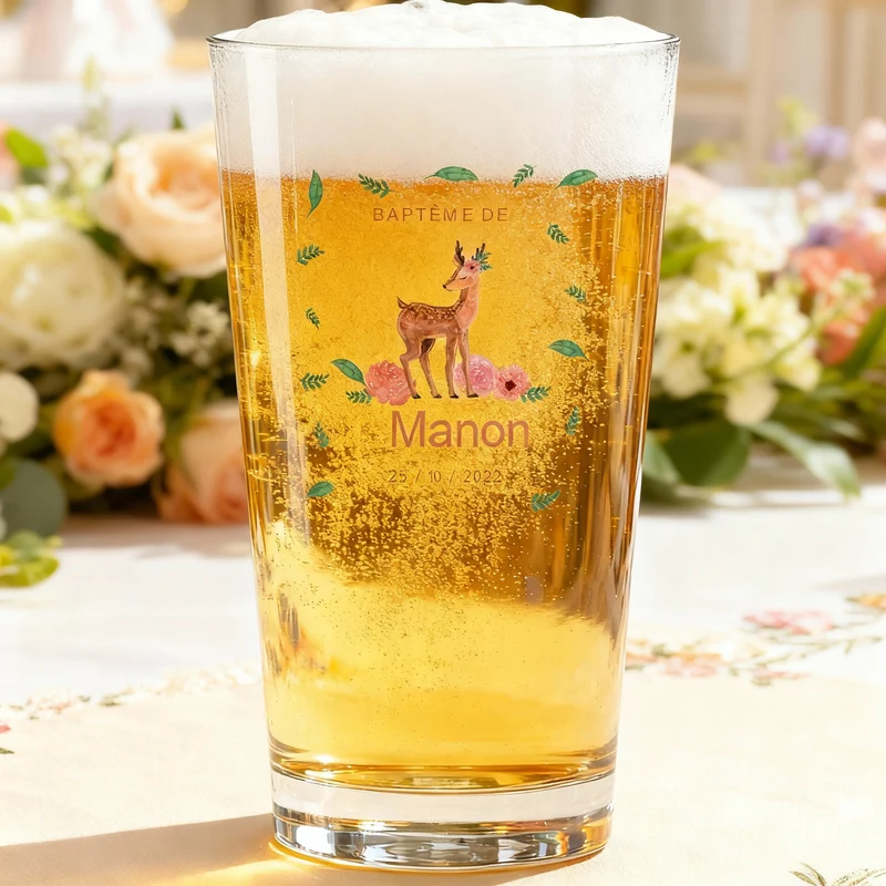 Verre à bière personnalisé Pinte en verre - Baptême Faon