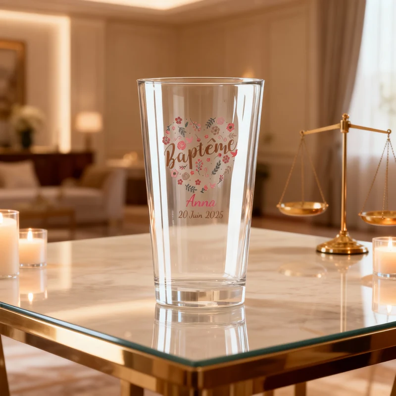 Verre à bière personnalisé Pinte en verre - Baptême Fleuri