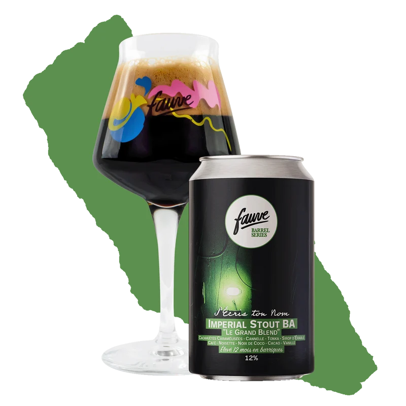 J'écris ton Nom - Imperial Stout BA – Le Grand Blend Cacahuètes Caramélisées, Cannelle, Tonka, Sirop d'érable, café, noisette, noix de coco, cacao, vanille - Élevé 12 mois en barriques – 33cL