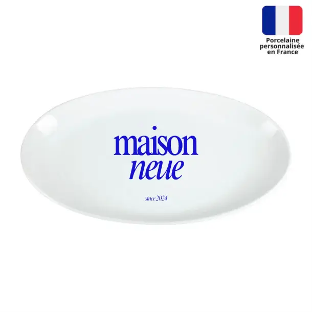 Grande assiette ovale en porcelaine personnalisée 50x29cm