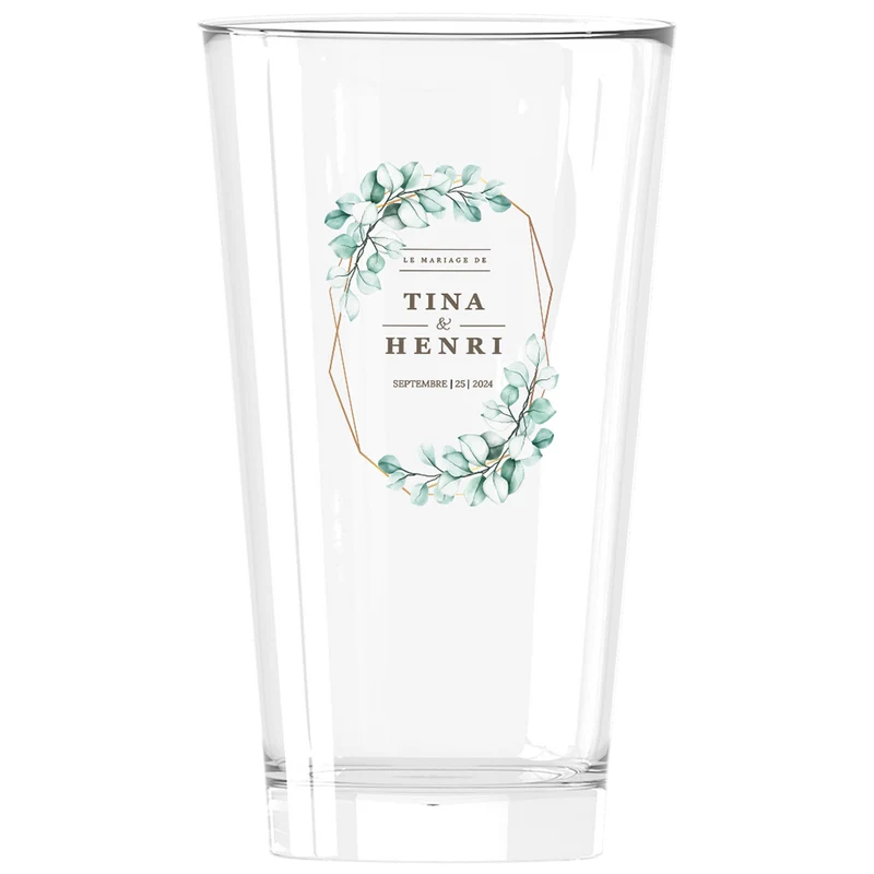 Verre à bière personnalisé Pinte en verre - Mariage Vert & Doré