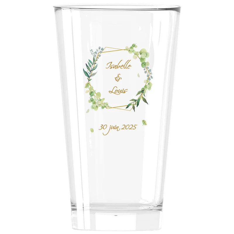 Verre à bière personnalisé Pinte en verre - Mariage Encadrement Vert