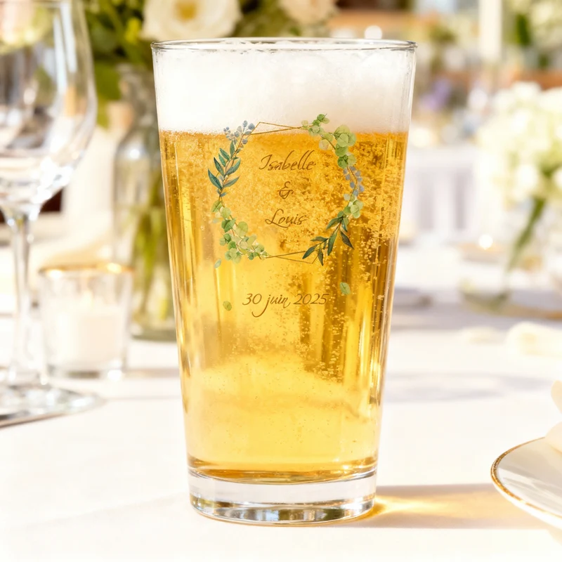 Verre à bière personnalisé Pinte en verre - Mariage Encadrement Vert