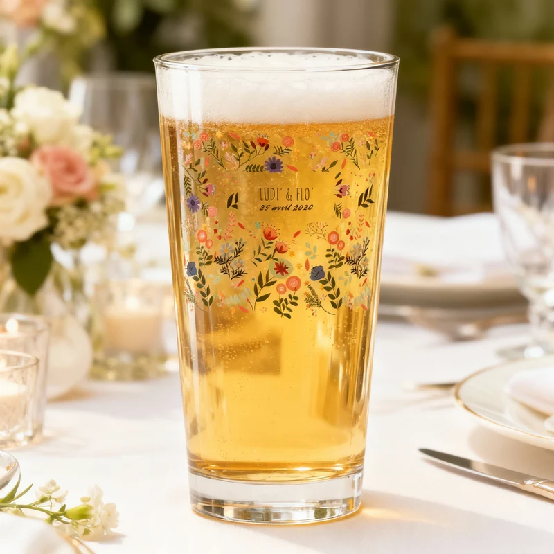 Verre à bière personnalisé Pinte en verre - Mariage Printemps