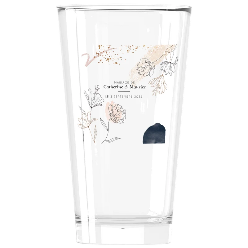 Verre à bière personnalisé Pinte en verre - Mariage Moderne Champêtre