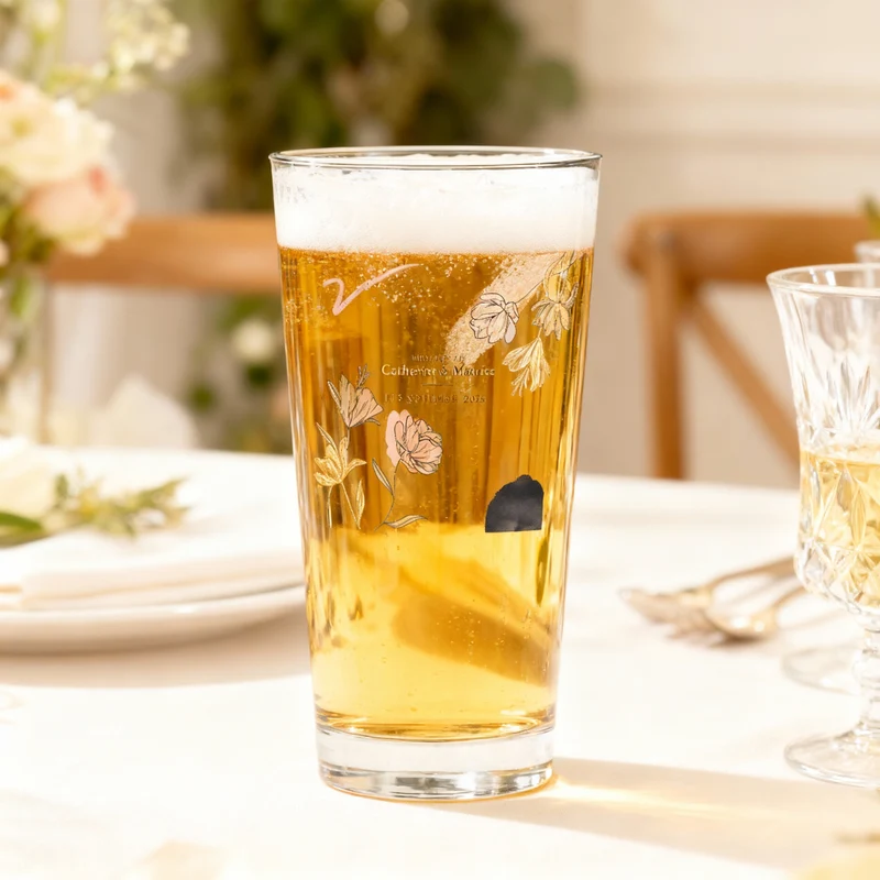 Verre à bière personnalisé Pinte en verre - Mariage Moderne Champêtre