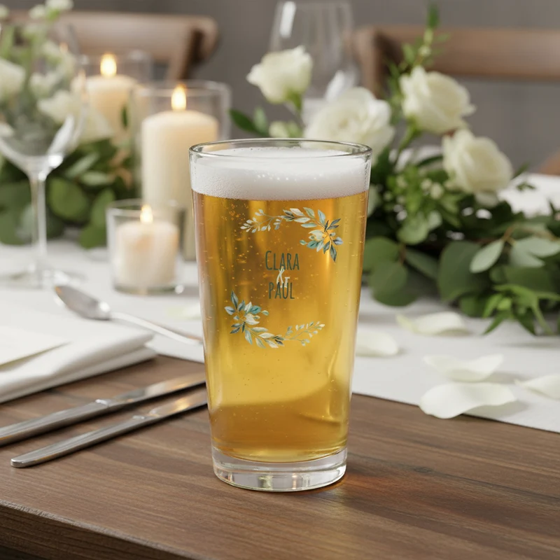 Verre à bière personnalisé Pinte en verre - Mariage Paix