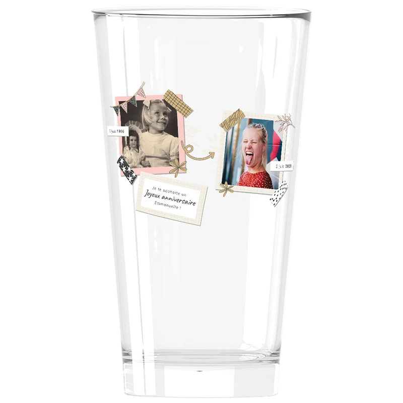 Verre à bière personnalisé Pinte en verre - Anniversaire Deux Photos