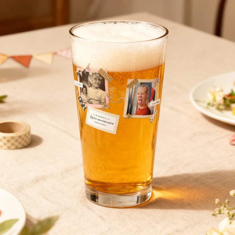 Verre à bière personnalisé Pinte en verre - Anniversaire Deux Photos