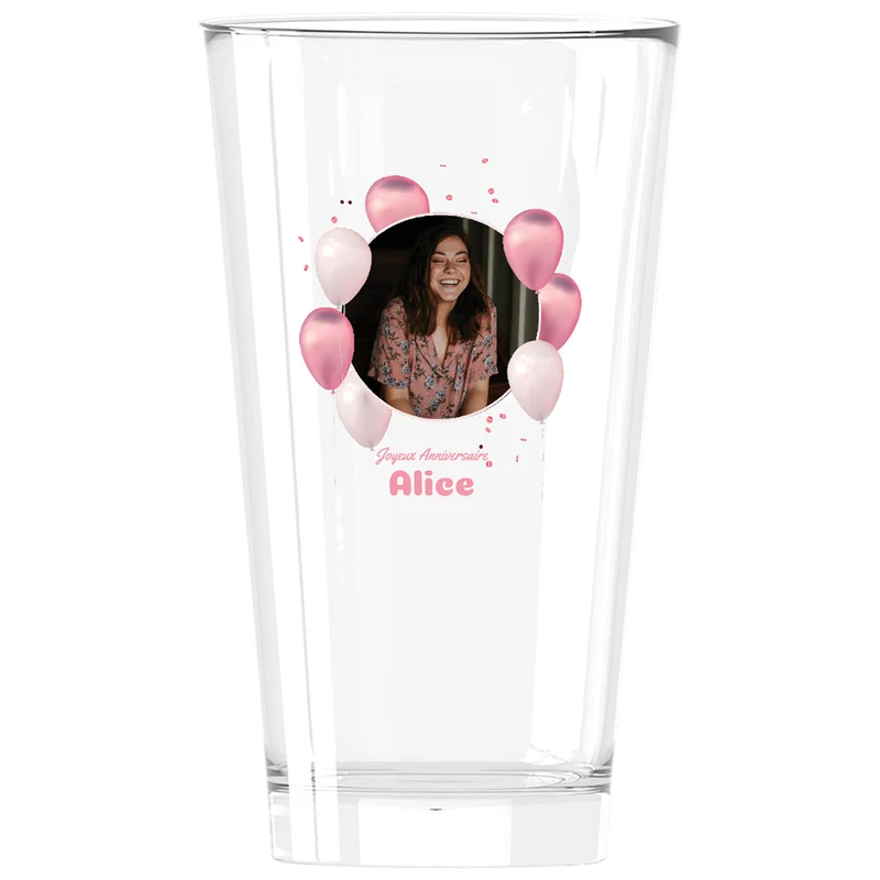Verre à bière personnalisé Pinte en verre - Anniversaire Photo & Ballons Roses