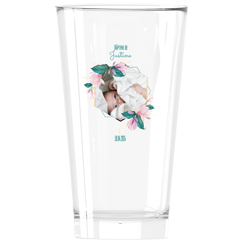 Verre à bière personnalisé Pinte en verre - Baptême Rose & Bleu