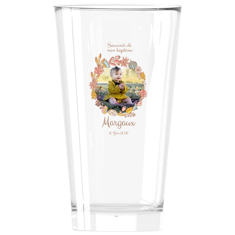 Verre à bière personnalisé Pinte en verre - Baptême Couronne Rose