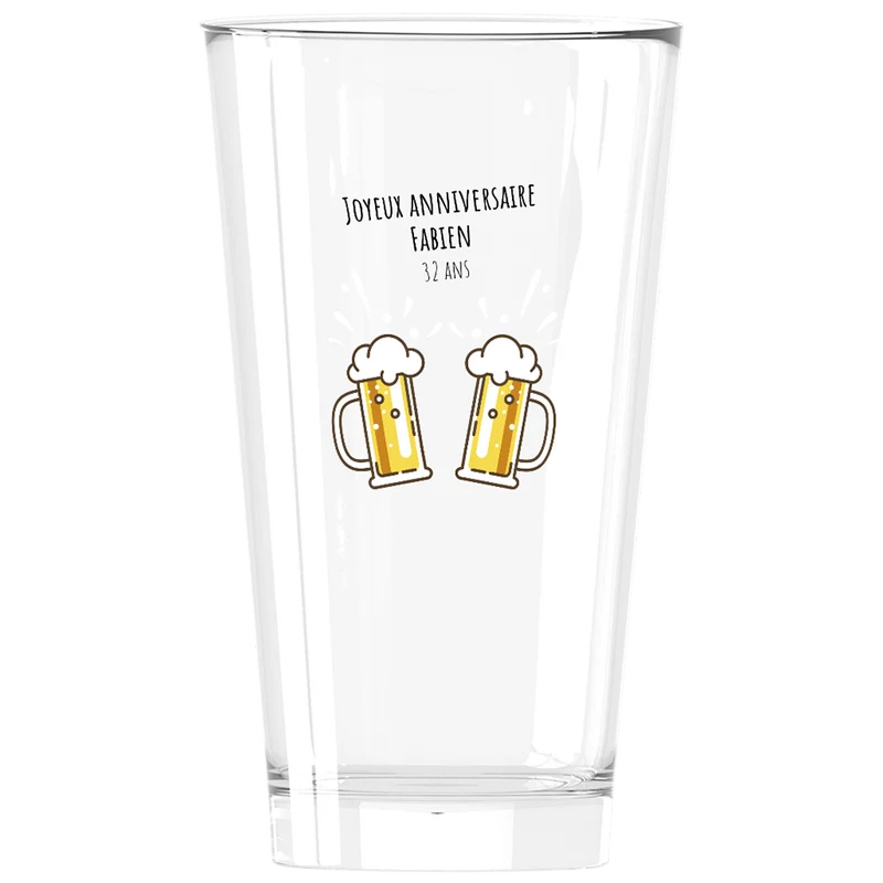 Verre à bière personnalisé Pinte en verre - Anniversaire Bières
