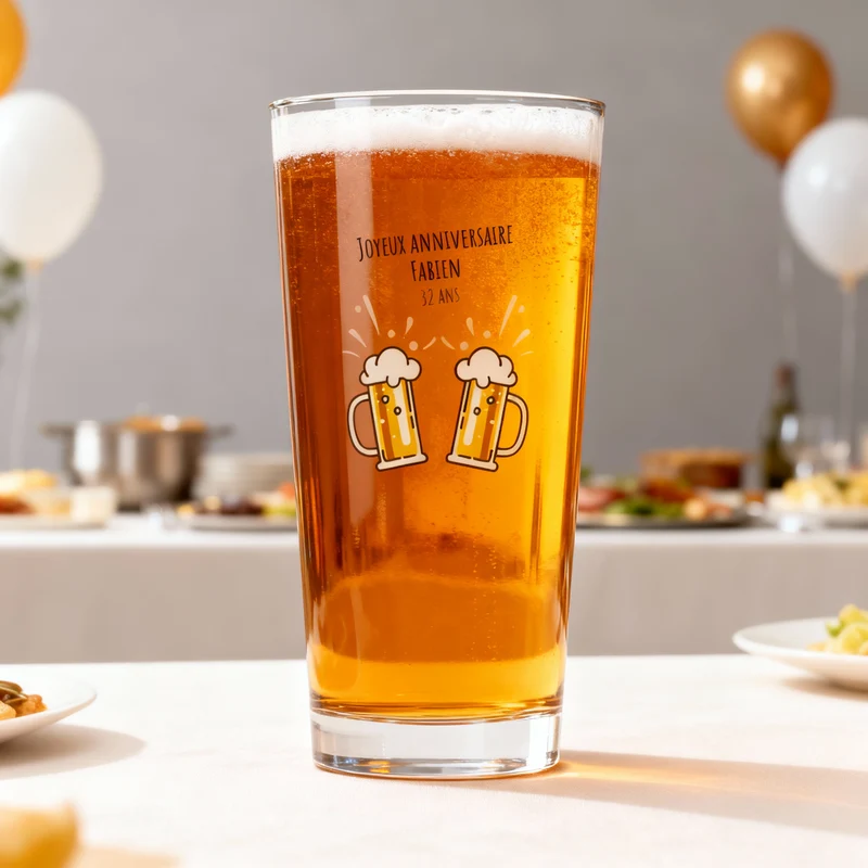 Verre à bière personnalisé Pinte en verre - Anniversaire Bières