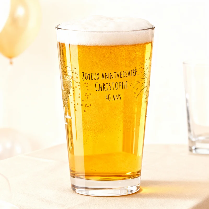 Verre à bière personnalisé Pinte en verre - Anniversaire Cheers