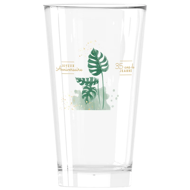 Verre à bière personnalisé Pinte en verre - Anniversaire Monstera