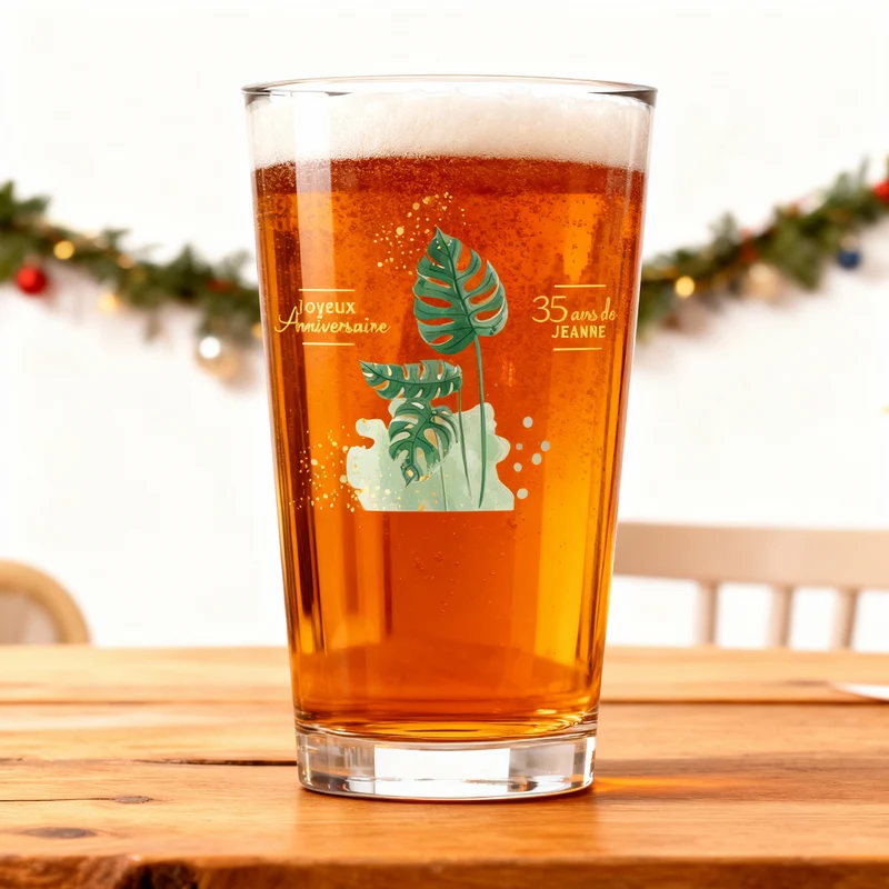 Verre à bière personnalisé Pinte en verre - Anniversaire Monstera