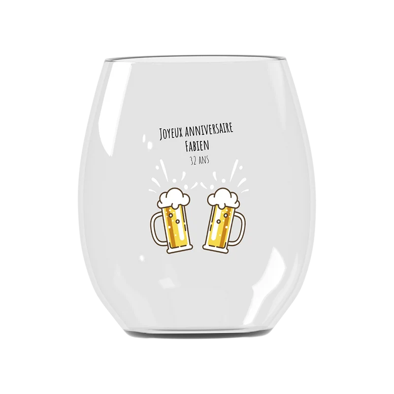 Verre à eau personnalisé incassable - Anniversaire Bières