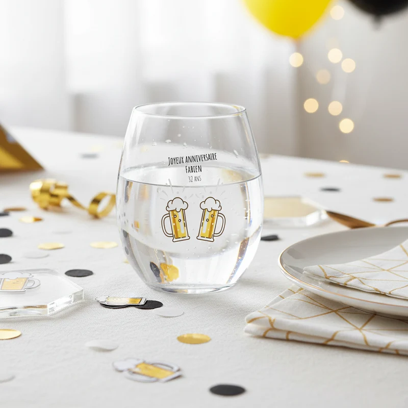 Verre à eau personnalisé incassable - Anniversaire Bières
