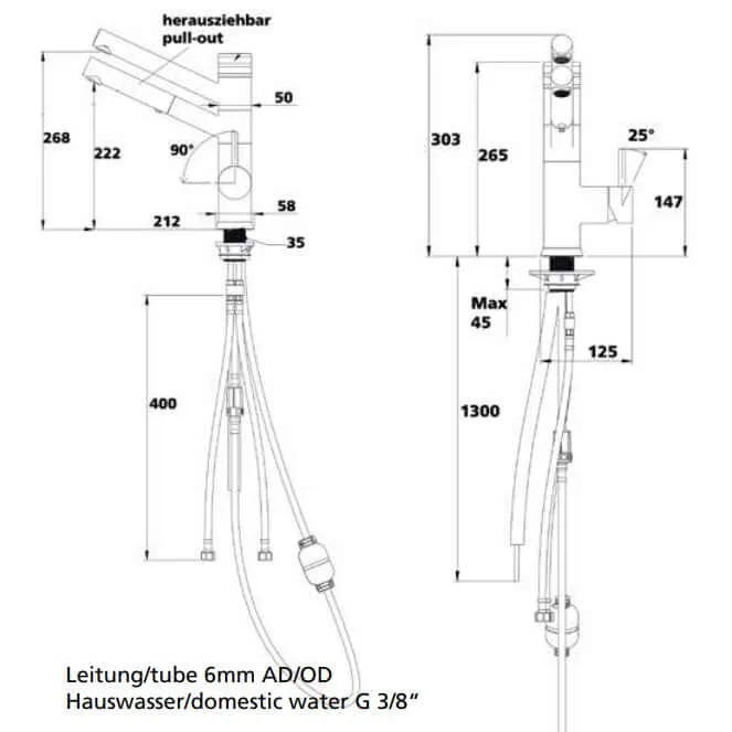 Soda Wasserhahn Three | 3-Wege-Armatur mit Brause für Sodawasser