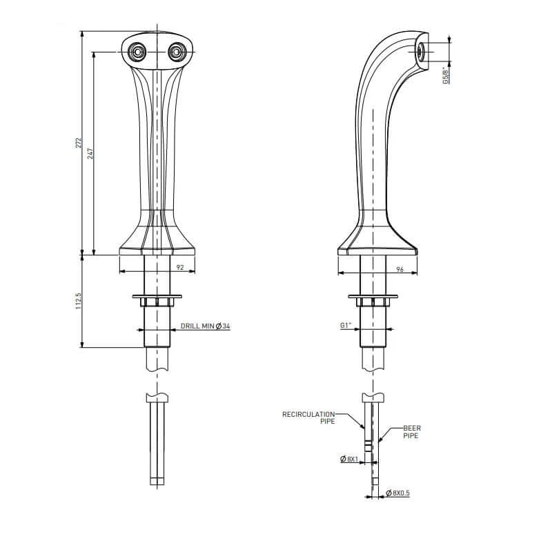 Schanksäule Giotto Medium 1 bis 2-leitig, Black Chrome