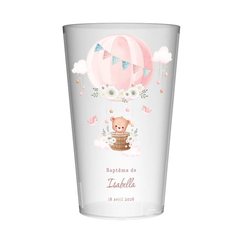 Gobelet personnalisé Baptême Ourson Rose