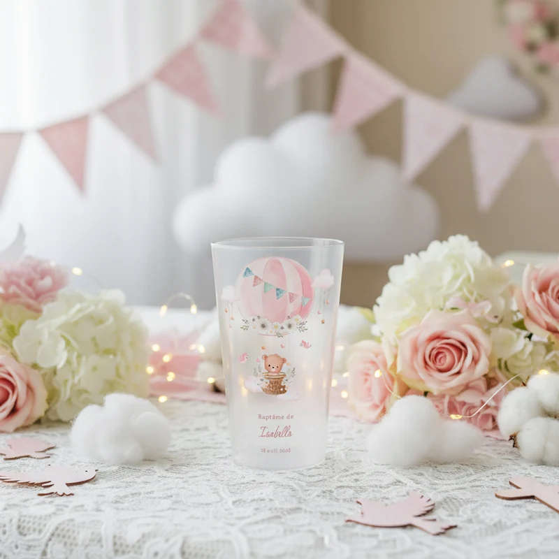 Gobelet personnalisé Baptême Ourson Rose