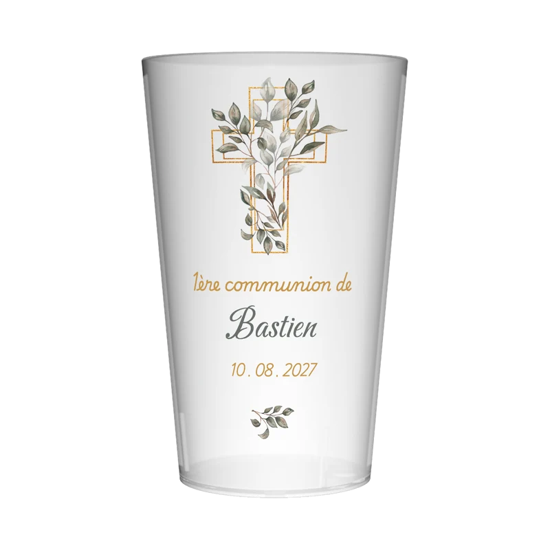 Gobelet personnalisé Communion Croix Dorée