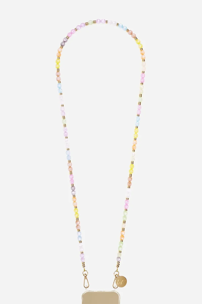 Chaine téléphone - Longue Laly perles pastelles 120 cm