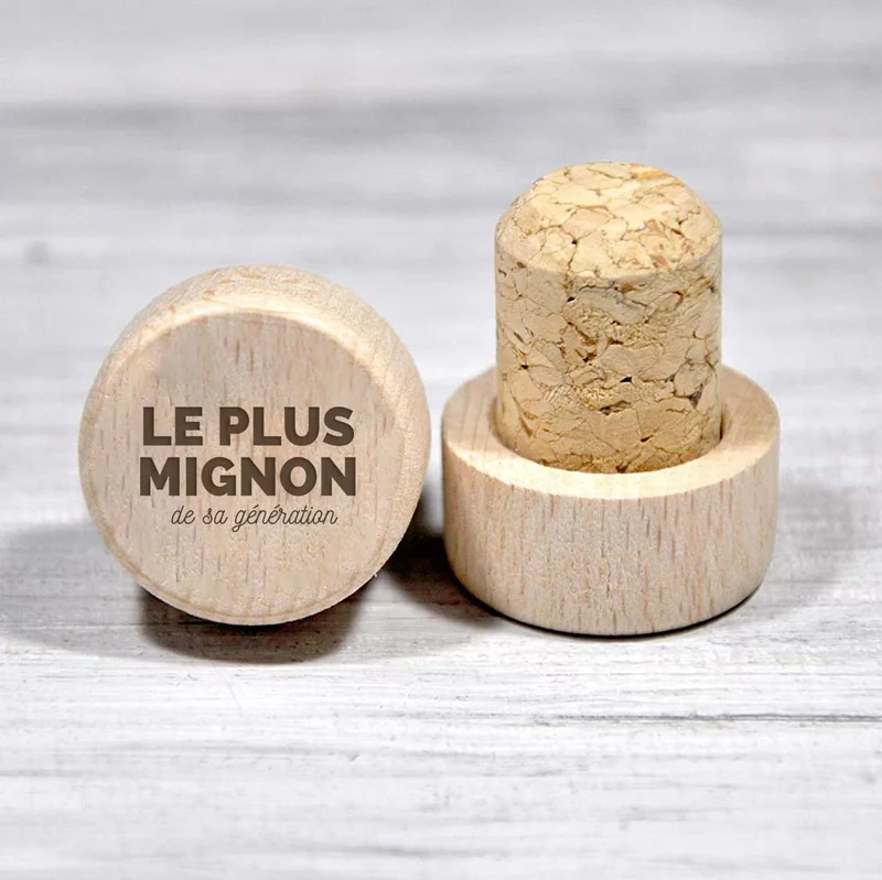 Bouchon personnalisé en liège et bois - Le plus mignon de sa génération