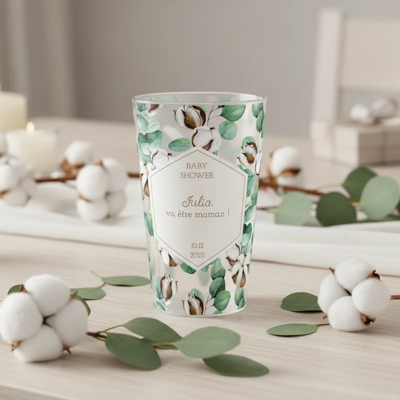 Gobelet personnalisé Baby Shower Fleur de coton