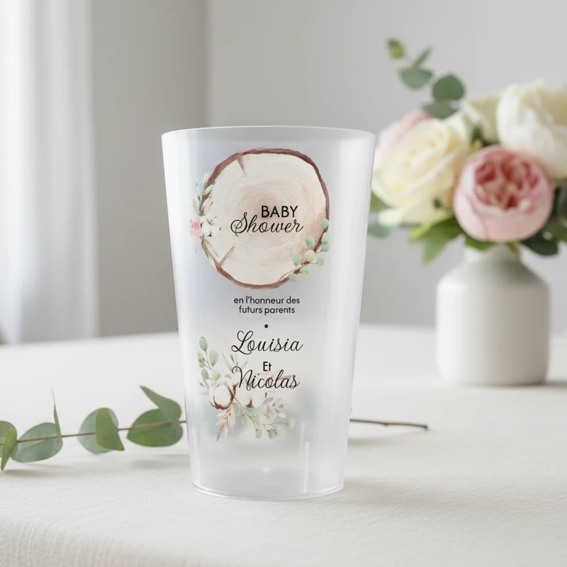Gobelet personnalisé Baby Shower Bois & Coton