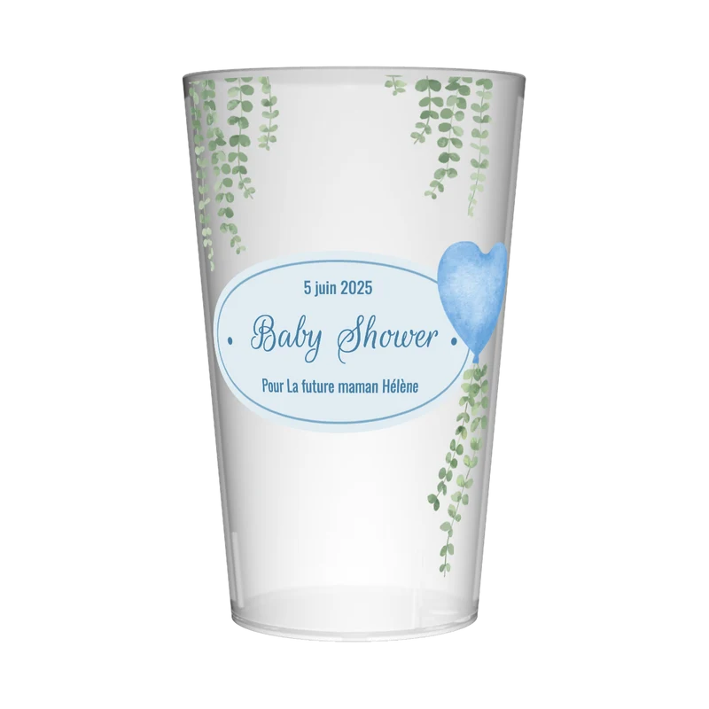 Gobelet personnalisé Baby Shower Eucalyptus & Bleu