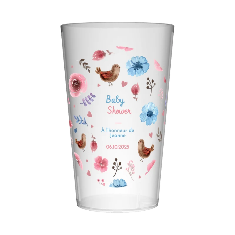 Gobelet personnalisé Baby Shower Fleurs Roses et Bleues