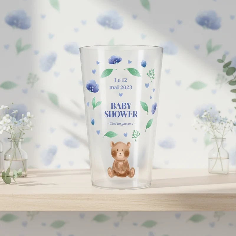 Gobelet personnalisé Baby Shower Nounours Bleu