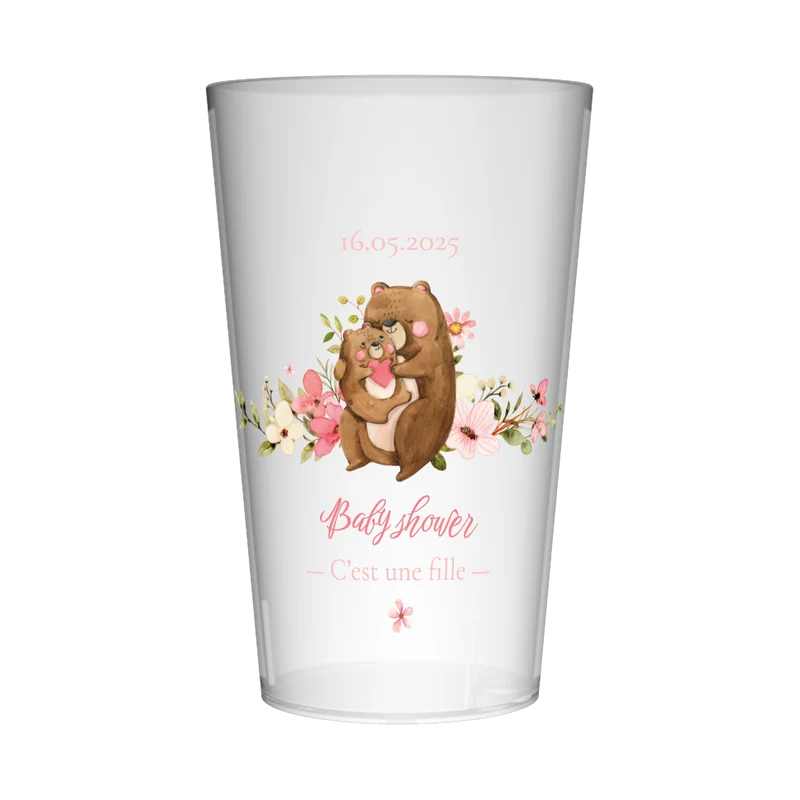 Gobelet personnalisé Baby Shower Nounours Rose