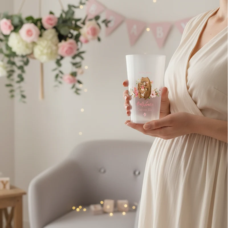 Gobelet personnalisé Baby Shower Nounours Rose