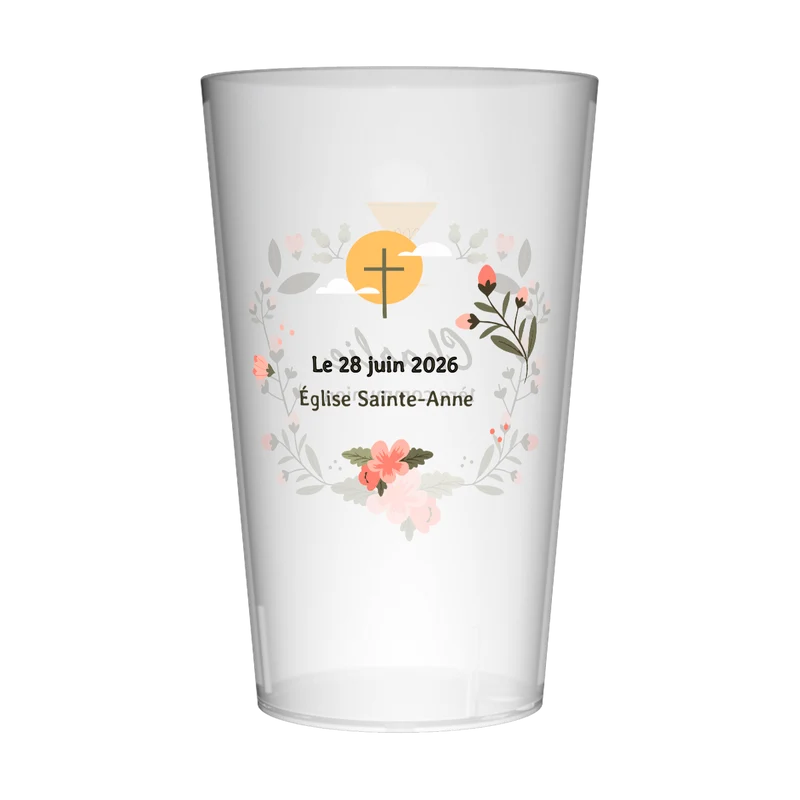 Gobelet personnalisé Communion Calice & Fleurs