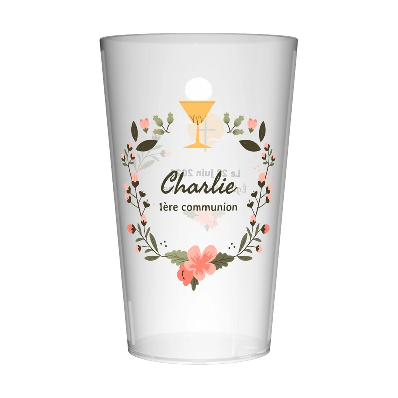 Gobelet personnalisé Communion Calice & Fleurs