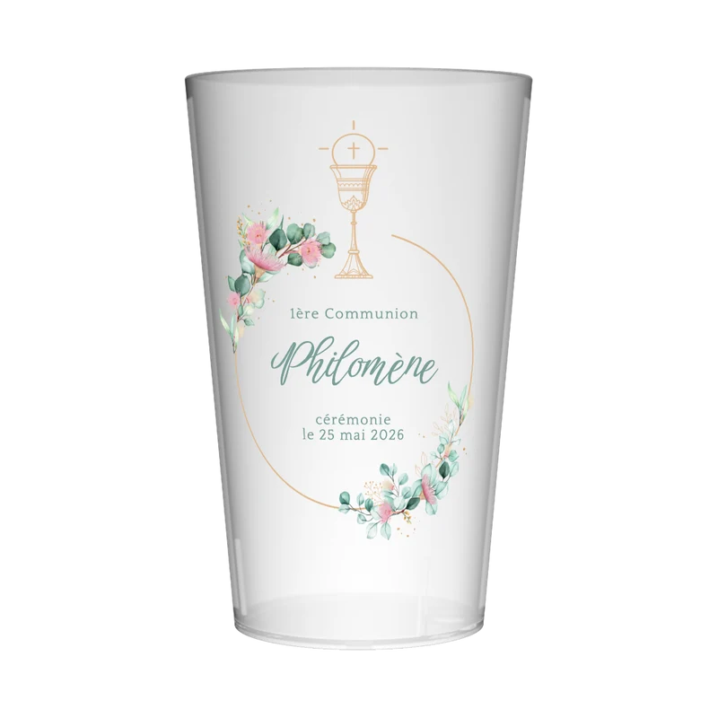 Gobelet personnalisé Communion Fleurs Eucalyptus