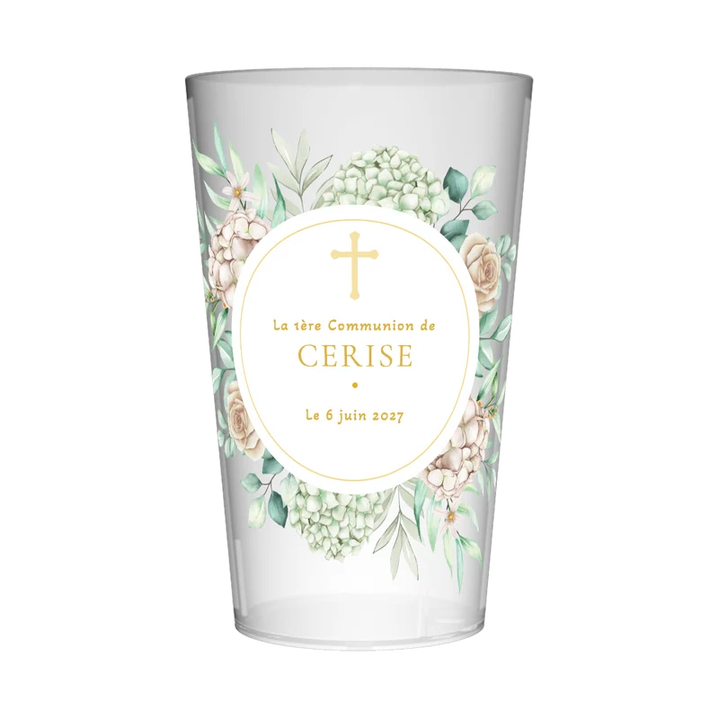 Gobelet personnalisé Communion Couronne Verte